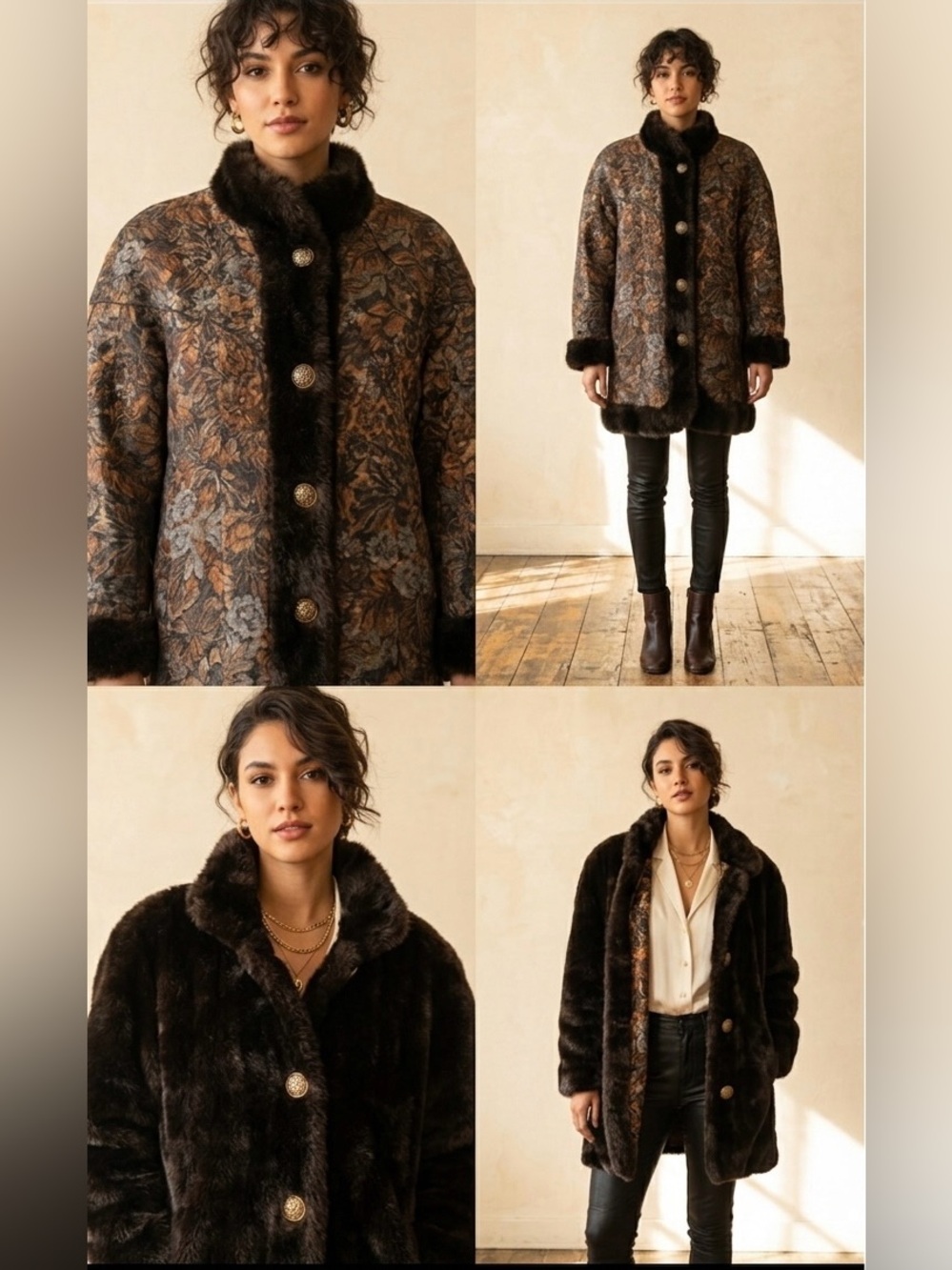 Vintage J. Percy for Marvin Richards Reversible Floral Brocade Faux Fur Jacket